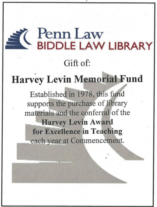 Harvey Levin Memorial Fund Book Plate