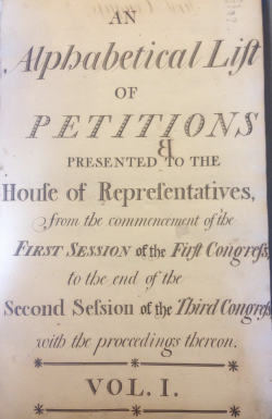 Figure 1. Petition docket book cover — first congress to third congress, 1789.