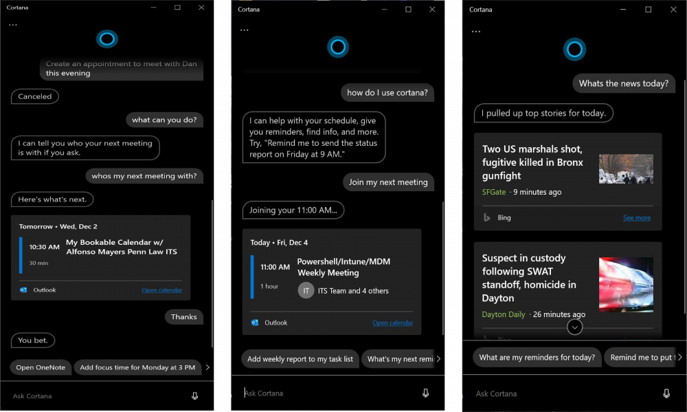 Look up your next meeting by asking Cortana, &quot;Who&#039;s my next meeting with?&quot; Ask Cor...