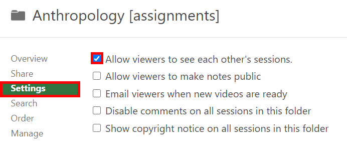 Settings on assignments folder